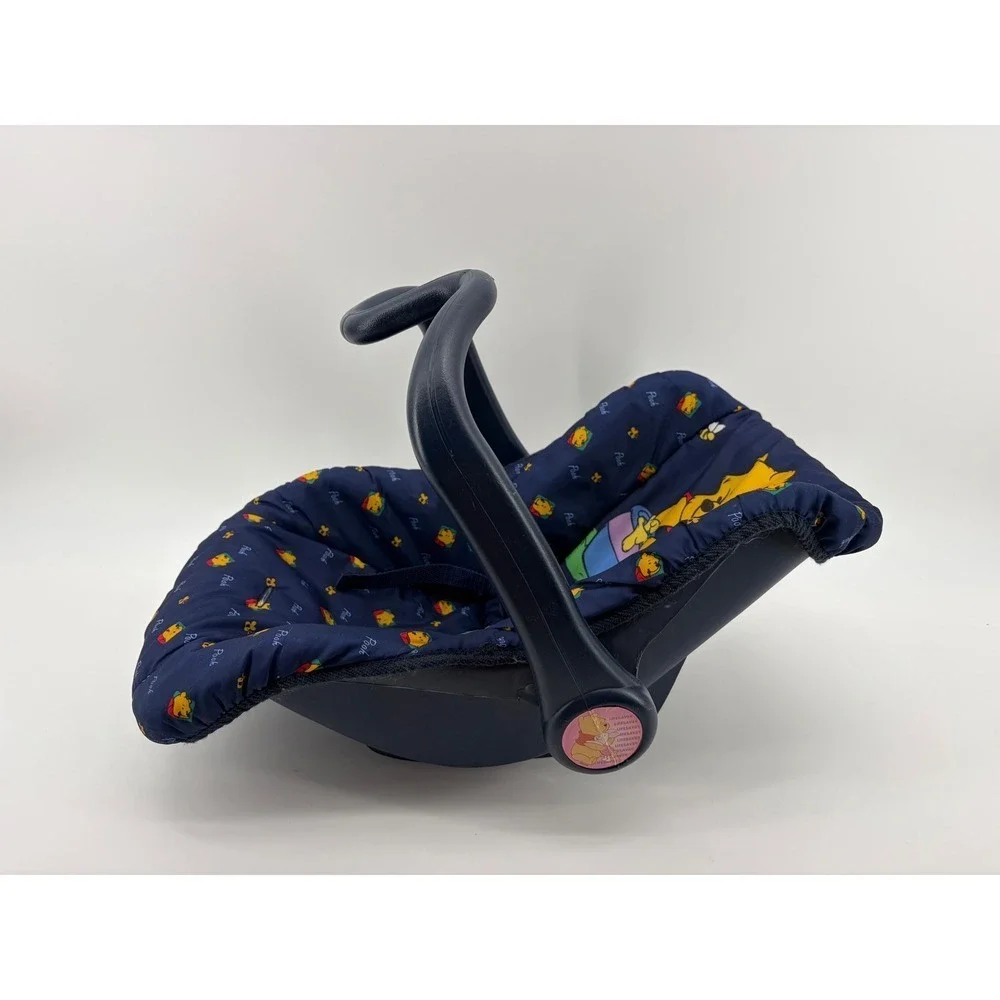 Vintage Disney Winnie‎ the Pooh Doll Car Seat Carrier Kids OS Navy Blue Toy